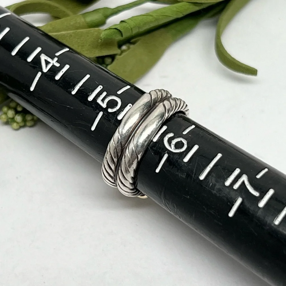 David Yurman Diamond Double Row Metro Cable Ring  .925/14K - Picture 9 of 11